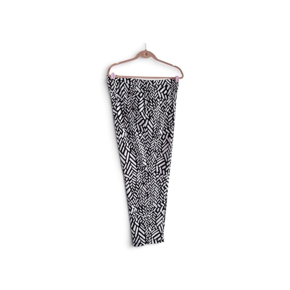 Susan Graver XLP Petite Black & Ivory Abstract Wide Leg Palazzo Pants EUC
